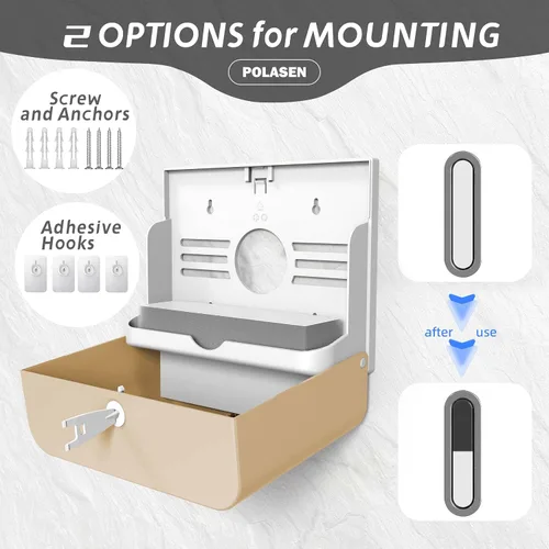 Vista 6 de Dispensador de toallas de papel multipliegue para montaje en pared, plástico dorado, gran capacidad, almacenamiento de 250 grados, compatible