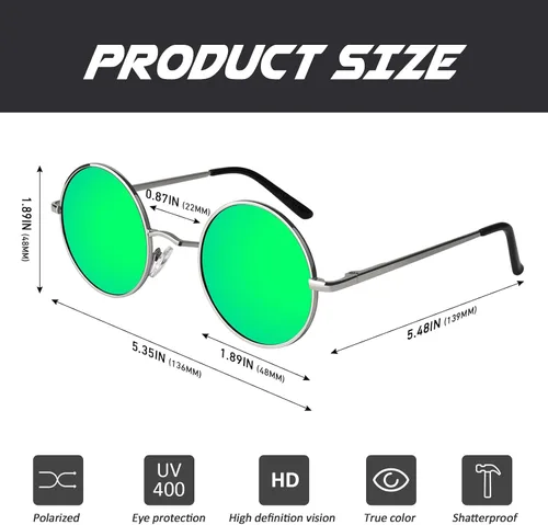 Vista 91 de CGID Gafas de sol unisex polarizadas redondas E01 Lennon