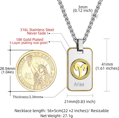 Vista 7 de GOLDCHIC JEWELRY Zodiac Tag Necklace for Men, Stainless Steel Constellation Horoscope Astrology Pendant Necklaces Lucky Jewelry