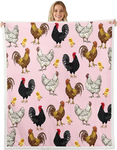 Vista 28 de Erosebridal Rooster Fleece Throw Blanket 40"x50" for Bedroom Living Rooms Sofa Couch,Chicken Farmhouse Sherpa Blanket,Wildflower Fuzzy Plush