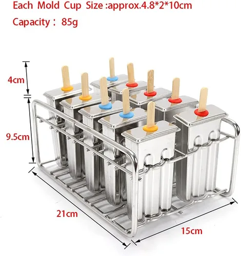 Vista 9 de Kit de moldes para paletas de hielo, soporte de palitos de paletas de hielo de acero inoxidable, molde independiente de 3.00 oz/0.19 libras