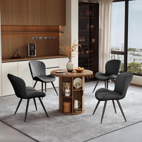 Vista 115 de Miereirl Moderno juego de comedor de 5 piezas para mesa redonda de madera de 4,31.5 pulgadas con estante de almacenamiento semiabierto y puerta