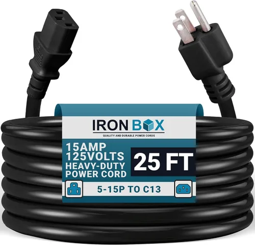 Vista 16 de IronBox Electric - Cable de Alimentación de Servicio Pesado 5-15P a C13 - Cable PC SJT 14/3 de 3 Clavijas 15A 125V - Cable para Computadora