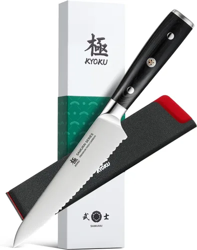 Vista 7 de KYOKU Cuchillo deshuesador de 6,5 pulgadas de la serie Samurai, cuchillo de filetear con mango de madera de Pakka, acero de alto carbono