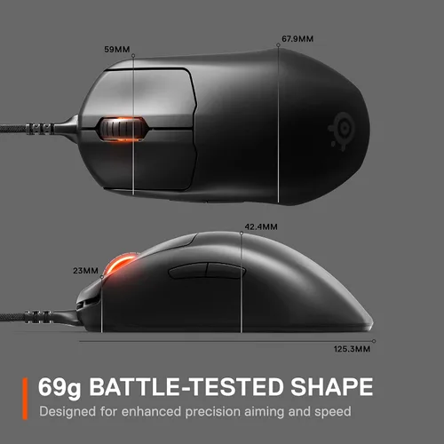 Vista 3 de SteelSeries - Mouse para videojuegos Esports FPS, edición Prime +, ultra ligero, 5 botones programables, sensor TrueMove Pro de 18K CPI
