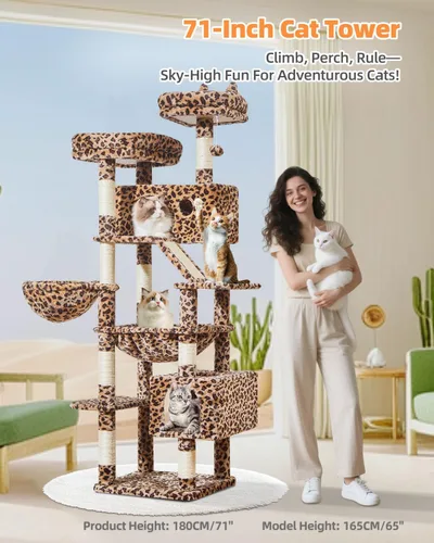 Vista 25 de Taoqimiao Árbol para gatos de 57.5 pulgadas, torre para gatos de interior para adultos, condominio extragrande para gatos, 8 postes rascadores