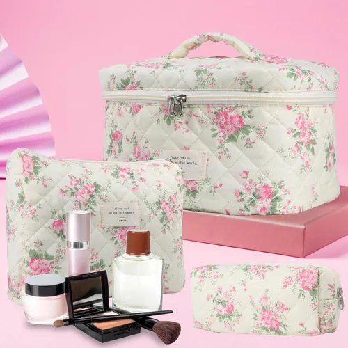 Vista 4 de NATINSA Bonita bolsa de maquillaje para mujer (2 unidades), bolsas de cosméticos de viaje, bolsa organizadora de artículos de tocador con diseño 21