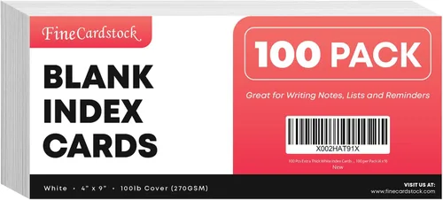 Vista 9 de 100 tarjetas de índice blancas extragruesas – Cartulina pesada en blanco de 14 puntos (0.014 pulgadas), cubierta de 100 libras, tarjetas flash
