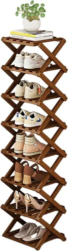 Vista 15 de YYW Zapatero de bambú para entrada, organizador vertical de almacenamiento de zapatos plegable y sin instalación, estantes para zapatos, estante
