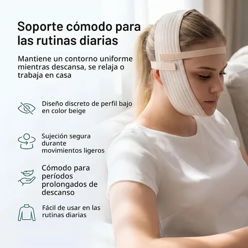 Vista 5 de Banda de correa de barbilla para ropa de compresión facial poscirugía, Cinta de envoltura de cara de doble barbilla, Ejercitador de línea de Beige
