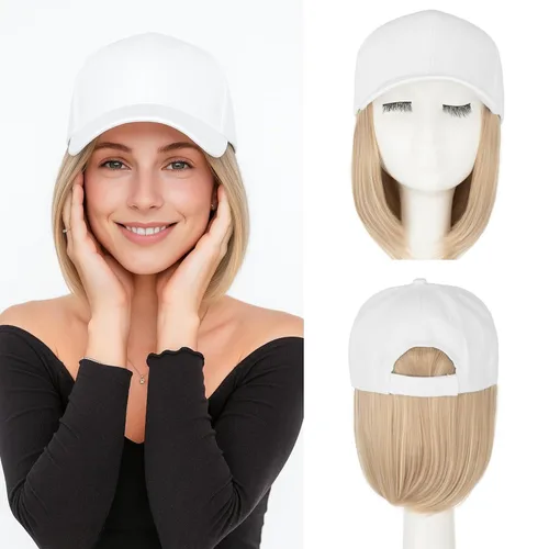 Vista 14 de SEGO - Peluca de gorra con pelo adjunto para mujer, gorra negra de béisbol con extensiones de pelo, gorra de béisbol larga y ondulada con ajuste