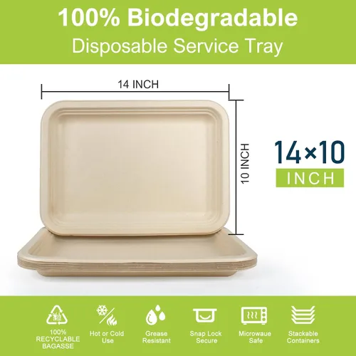 Vista 2 de Paquete de 10 platos de comida, platos de papel rectangulares, aptos para microondas, a prueba de remojos, resistentes a cortes, compostables