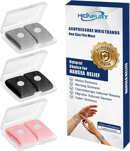 Vista 9 de Hionfurt Bandas de mareo por movimiento, pulsera antináuseas para adultos y niños, alivio de náuseas matutinas para mujeres embarazadas, alivio