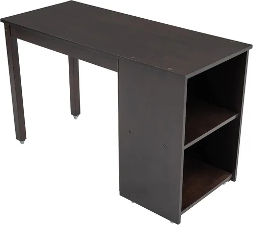 Vista 7 de Base de cama baja de madera con escritorio portátil rodante, cama alta individual con armario abierto y cajones, cama baja con estante para niños