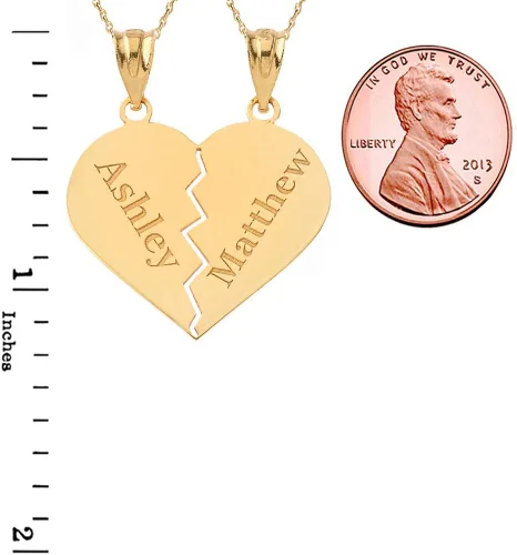 Vista 2 de Collar con colgante de corazón de oro de 10 quilates, grabado personalizado con cualquier nombre