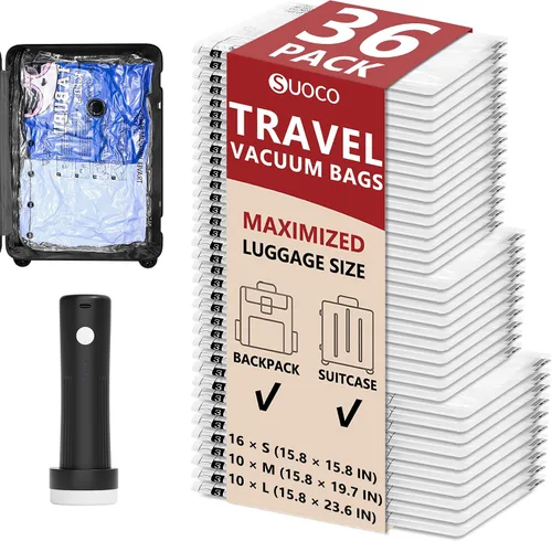 Vista 27 de Travel Vacuum Bags for Clothing with Cordless Pump 18 Combo, Black