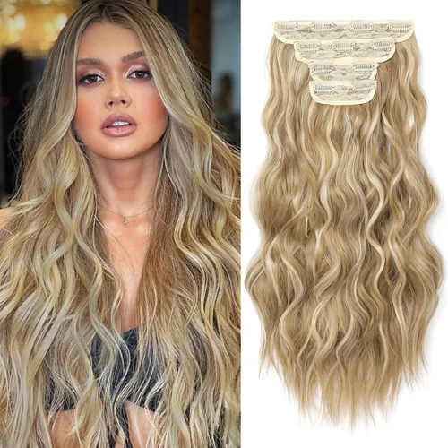 Vista 14 de REECHO Extensiones de cabello, 4 piezas, extensiones de cabello con clip HE001, extensiones de cabello sintéticas naturales y suaves para mujer