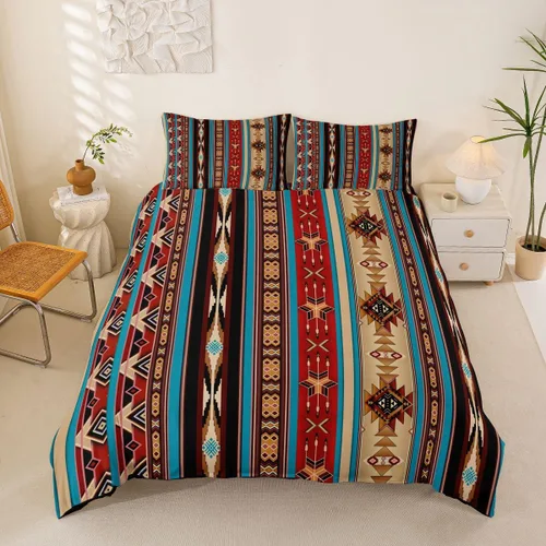 Vista 56 de Erosebridal Juego de funda de edredón estilo bohemio occidental tamaño individual, diseño de vaca atrapasueños del suroeste, juego de ropa de cama