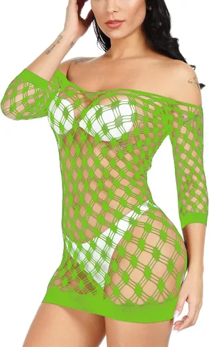Vista 4 de Mini vestido de lencería sexy para mujer, babydoll de malla elástica
