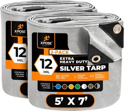 Vista 29 de Xpose Safety Lona protectora de polietileno plateado resistente de 5 x 7 pies - Funda protectora multiusos - Duradera, resistente al agua