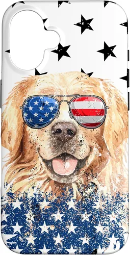 Vista 32 de Golden Retriever American Flag Cream Retriever 4th of July Case for iPhone 17