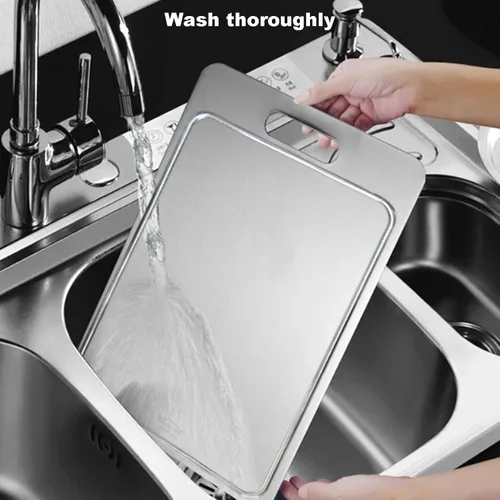 Vista 6 de Stainless Steel Chopping Board - Double Sided Metal Cutting Board - Fruit Cutting Block, for Meat Fruits Vegetables(25x15cm)