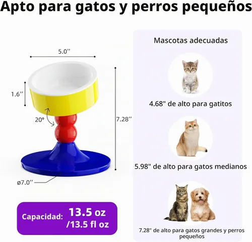 Vista 2 de Cuencos elevados de cerámica para gatos, plato de comida para gatos con soporte, soporte elevado de 3 alturas ajustables para perros pequeños y Rojo