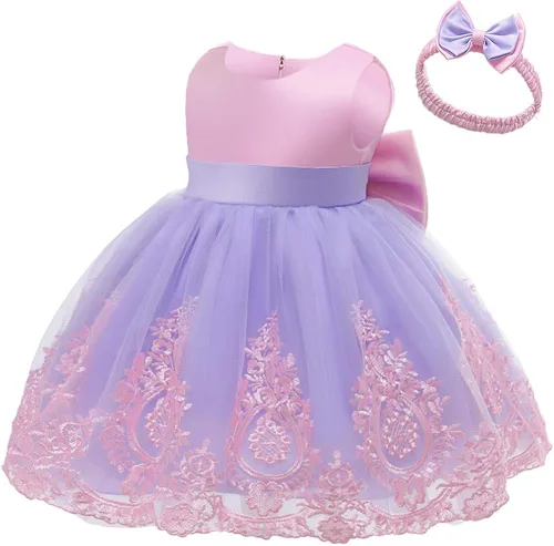 Vista 2 de Vestidos de encaje para desfile de bebé de 1-6 años vestido bordado con tocado