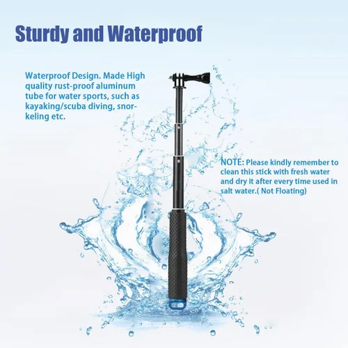 Vista 3 de Selfie Stick, 19 "extensión impermeable agarre de mano ajustable monopod poste para GoPro Hero 13 12 11 10 9 8 7 6 5 4 3+ 3 Session Hero (2018)