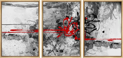 Vista 195 de wall26 Lienzo enmarcado para pared, juego de arte con trazos de pintura roja y naranja vibrante, paisaje, formas abstractas, ilustraciones, arte