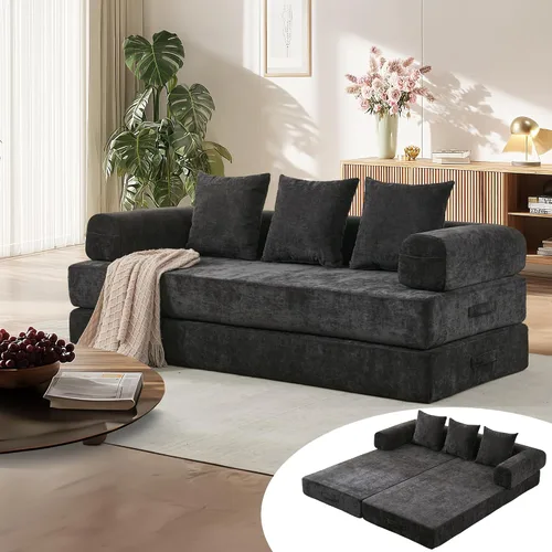 Vista 10 de Sofá cama convertible, cómodo colchón plegable, sofá cama modular plegable seccional, sofá plegable con 3 almohadas y reposabrazos, sofás para sala