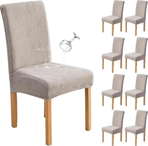 Vista 51 de Genina - Juego de 2 fundas impermeables para sillas de comedor, fundas para sillas de cocina, color beige