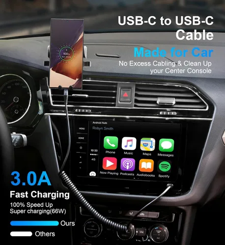 Vista 3 de Paquete de 2 cables de carga USB C a USB C en espiral para automóvil, cable de carga rápida USBC tipo C compatible con 17/1615/15 Plus/15 Pro/15 Pro