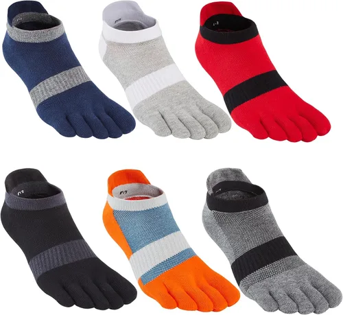 Vista 10 de Fasot Calcetines con dedos para hombre, corte bajo, deportivos, transpirables, de algodón, 5 dedos, punta dividida, paquete de 6 4 Negro