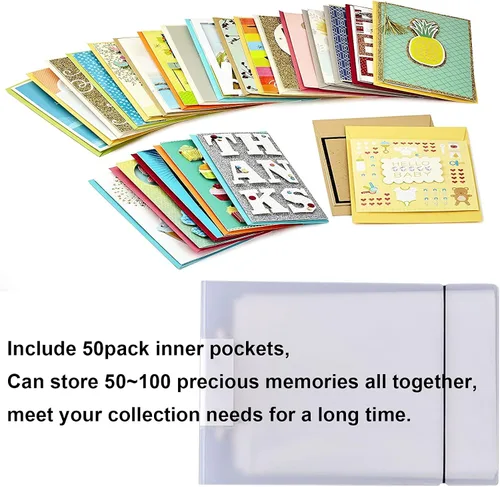 Vista 4 de Organizador de tarjetas de felicitación, con capacidad para más de 50 páginas, 2 anillas, carpetas de postales transparentes, álbum de fotos