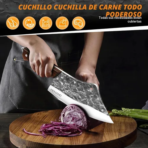 Vista 4 de Juego de cuchillos de carnicero forjados a mano con bolsa de rollo High Carbon Steel 14PCS Meat Cleaver Knife, Bone Chopper Knives, Fillet Knives