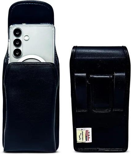 Vista 21 de Turtleback Funda diseñada para Galaxy S24 S23 S22 S21 S20 Funda de cuero negro con clip ejecutivo para cinturón, horizontal fabricada en Estados