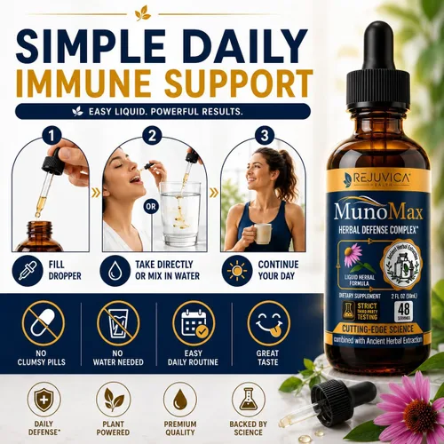 Vista 6 de Rejuvica Health MunoMax Gotas líquidas de apoyo inmunológico Equinácea, saúco, astrágalo, reishi y sello de oro Apoya la defensa inmune diaria