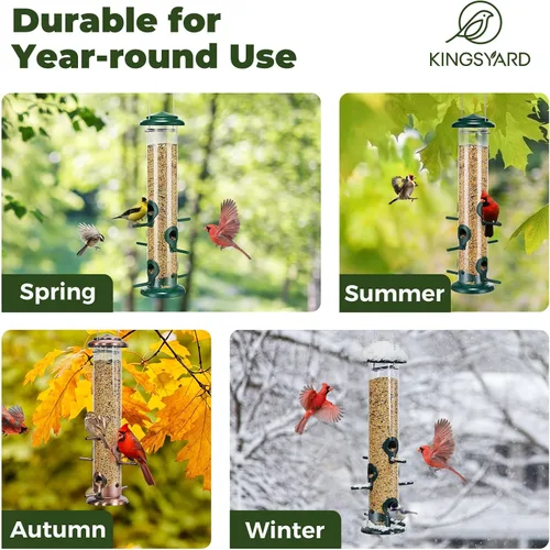 Vista 6 de Kingsyard Comederos Metálicos para Pájaros para Exteriores Colgantes, Comedero de Tubo para Pájaros con 6 Puertos de Alimentación, 15 Pulgadas, A