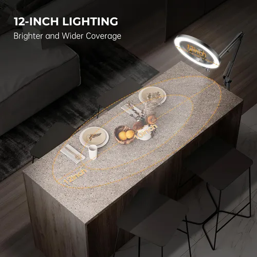Vista 2 de Anillo de luz de 12 pulgadas con trípode para iPhone, soporte de cámara de teléfono superior, soporte de trípode ajustable de 72 pulgadas de altura