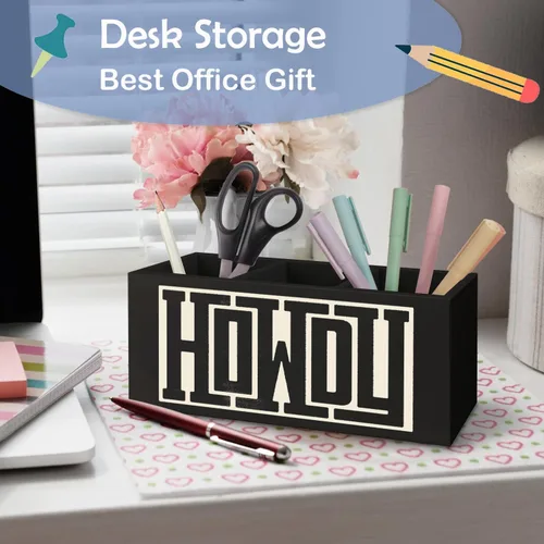 Vista 4 de SNNDER Soporte para bolígrafo de decoración de oficina occidental para escritorio, regalos occidentales para mujeres y hombres, organizador de Howdy