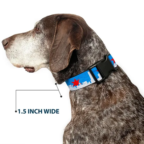 Vista 7 de Buckle-Down Collar de clip de plástico, diseño de Chicago Skyline/Flag Distressed Black/White/Red – 1 pulgada de ancho – Se adapta a cuello de 9 a