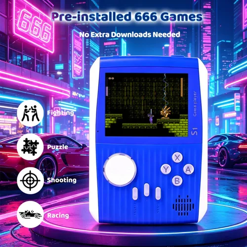 Vista 3 de Mini consola de juegos retro de mano para niños, 666 juegos clásicos, consola portátil de videojuegos portátil, pantalla de 3 pulgadas, batería