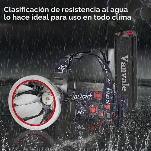 Vista 5 de Linterna frontal LED recargable de alta potencia, IPX4 impermeable con cargador, lámpara de caza de larga duración para correr, pesca, campamento