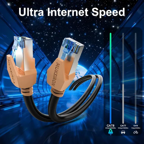 Vista 3 de Cable Ethernet MUKSIRON Cat 8 - 1.5 pies, cable de Internet blindado de alta resistencia con conector RJ45 para router