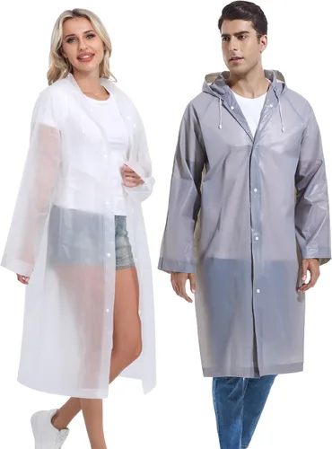 Vista 164 de 2 abrigos de lluvia de Borogo para adultos, chaquetas de lluvia reutilizables para hombres y mujeres