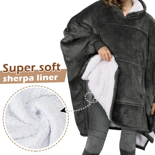 Vista 6 de Sudadera tipo poncho de gran tamaño, capa informal con capucha, abrigo con mangas murciélago, manta velluda, cómoda y espaciosa para adultos, unisex.