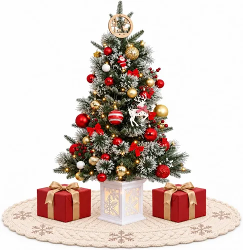 Vista 12 de Árbol de Navidad artificial preiluminado de 3 pies con luces, con base de copo de nieve, 78 luces LED, funciona con pilas, temporizador, fácil