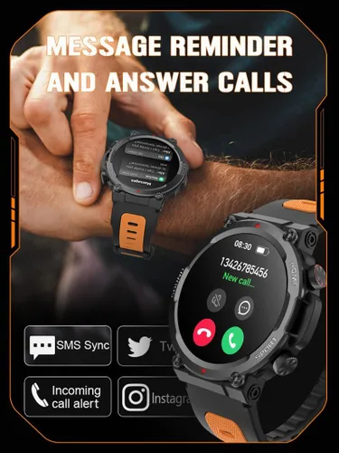 Vista 5 de Loluka Relojes inteligentes militares para hombres, reloj inteligente táctico, responder llamadas, monitor de frecuencia cardíaca, rastreador