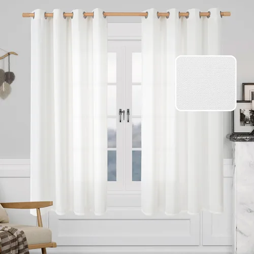 Vista 23 de LAMIT Cortinas de Lino Blancas Semitransparentes para Dormitorio, Paneles Filtrantes de Luz, Cortinas de Lino con Ojales de Protección de Privacidad